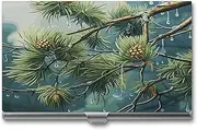 [QWNMD] Business Card Case Box Buckle Style Shut Metal Business Card Holder Pine Tree Raindropsprinted Slim Purse Name Card Holders for Business Cards Men Women