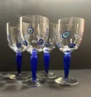 Millefiori Cobalt Blue Wine Glasses, Set Of 4, New With Tags