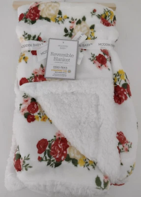 Modern Baby Blanket Roses Reversible Sherpa 30 X 40 New Cozy Soft