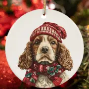 Cute Cocker Spaniel Dog Merry Christmas Wreath Ornament Ceramic Gift Tree Decor