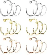 [Kakonia] 22G Surgical Steel Nose Rings Hoop for Men Women C-Shape Flat Disc Thin Nose Ring Cartilage Tragus Ear Body Piercing Jewelry Set 18-27PCS