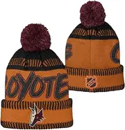 Outerstuff NHL Kids Youth 8-20 Officially Licensed Script Team Logo Cold Weather Pom Beanie Hat