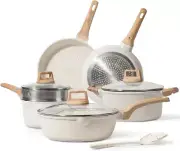 Pots and Pans Set Nonstick, White Granite Induction Kitchen Cookware Set, 10 Pcs
