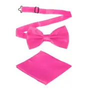 Bow Tie for Men, Adjustable Bow Ties with Pocket Square(Rose Red)