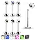 6 PC Lot 16G 5/16" Assorted Gem Steel Helix Tragus Lip Piercing Labret Stud Ring