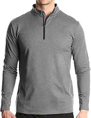 [HanzhuoLG] Men's QuickDrying Sports Fitness T Shirt 1/4 Zipper Design Outdoor Running Cycling Climbing Long Sleeve Tee XX-Large Light Gray