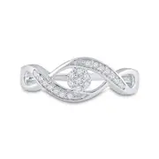 14k White Gold Round Diamond Cluster Band Ring 1/8 Cttw