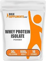 BulkSupplements.com Whey Protein Isolate Powder - Unflavored Protein Powder, Whey Isolate Protein Powder - Whey Protein Powder, Gluten Free, 30g per Serving, 500g (1.1 lbs) (Pack of 1)