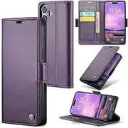 ELEPIK for iPhone 16 Case with Card Holder, Kickstand [3 Card Holder + 1 Cash Slot] [for Women & Men] [Durable PU Leather] Magnetic Wallet Phone Cover for iPhone 16, Fashion Purple