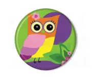 Whimsy Tree Owl Tropical Fun Handmade Pocket Mirror, Magnet, or Pinback 2.25"