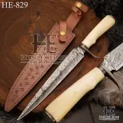 HUNTEX Handmade Damascus Blade, Camel Bone Handle, 390 mm Big Game Sticker Knife