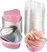 LepoHome 50 Pack Heart Shaped Cake Pans, Aluminum Foil Mini Disposable Heart Shape Cake Tin Set, 3.4oz/100ml Baking Cake Mold Cupcake Pans for Wedding Party Birthdays - Pink