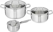 Tefal, Virtuoso Induction Stainless Steel 3pce Pot Set, E4926S74, 3X Stronger Titanium Non-Stick Coating, Thermo Signal Technology, Suitable for All Cooktops, Dishwasher Safe
