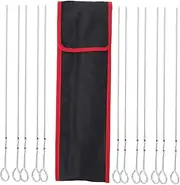 Mipcase 12pcs Flat Metal BBQ Skewers Reusable Grilling Sticks with Pouch for Grilled Meat Chicken Shrimp Vegetables Unique Twisted Design for Secure Cooking for Outdoor Events