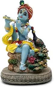 Hindu God Lord Krishna Statue - 4.3" H Indian Idol Sculpture for Wedding, Baby Shower, Diwali Gifts, Home Office Mandir Temple Puja