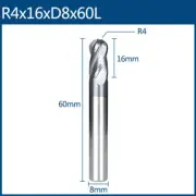 1Pcs Radius 4mm CNC Carbide Ball Nose Milling Cutter 4 Flute Spiral End Mill
