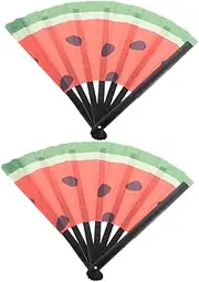 TEMPNAP 2Pcs Japanese Style Folding Handheld Fan Watermelon Design Portable Performance Fan for Dancing Cosplay and Events Lightweight Durable Elegant Decoration