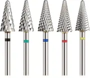 Bestgle 5 Pieces Tapered Nib Nail Drill Bits, 3/32" Shank Tungsten Steel Nail File Drill Bit, XC C M XF F Safety E file Nail Bit for Manicure Acrylic Nails Gel Polishing Remover Cutter