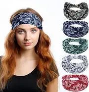 [CIATBYYJ] 5 Styles Boho Headbands for Women Vintage Bandana Headbands Knotted Thick Headband Elastic Bohos Women's Wide Headband Non Slip Hairband for Workout Yoga Running Pack of 5 (Bohemian Style)
