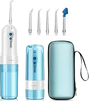 Water Flosser Cordless,KOOVON Portable Rechargeable Oral Irrigator With 4 Modes(include nose clean) & 5 Jet Tips,IPX7 Waterproof,Travel Bag (Water Flosser)