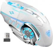 AULA SC100 Silent White Wireless Mouse Rechargeable, RGB LED Backlit, DPI