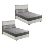 2x Grey 183cm Mattress Protector Stretchable Bed Sheet Cover w/ Pillowcases