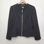 NEW DKNY Women Long Sleeve Collarless Full-Zip Peplum-Hem Jacket Size 8 Black