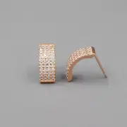 Rose Gold Sterling Silver Stud Earrings Cubic Zirconia 01401 Hip Hop Women Men