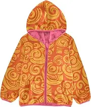 [GuoChe] Girls Sherpa Lined Hoodie Valentine's Day Floral Swirls Orange Toddler Girl Clothing pink Zip Up Jacket 3T