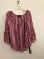 NWT BCX Size L Off Shoulder Mauve Metallic Sparkle Ruffle Lined Top Blouse Women