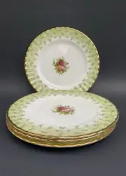 4 Royal Albert Old Country Roses Green Border Accent Salad Plates 8” Gold Trims