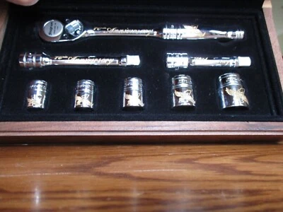 Snap-on 70th Anniversary 24K Gold Inlay 8pc Collectors Socket Set w/ Walnut Case