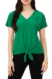 Chaus V-Neck Tie Front Top in Green at Nordstrom, Size Small