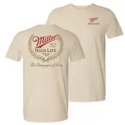 Miller High Life Champagne of Beers Front and Back Print T-Shirt White Medium