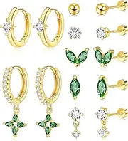 [Gemtastic] Gold Flat Back Stud Earrings Set Surgical Stainless Steel Dainty Cartilage Earring Pack for Women Men