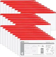 Marspark 100 Pieces Zipper Envelope Clear Pencil Case Bulk with Label Pocket Clear Plastic Envelopes with Zippered, A6 Pencil Bags for Cash, Office Supplies, 9.2 x 4.7 Inches(Red)