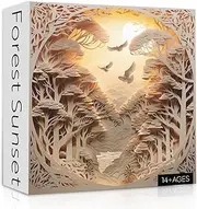 Forest Sunset Puzzles for Adults 1000 Pieces, Difficult Challenge Tree of life Jigsaw Puzzles, Autostereoscopy River Scene Paper Art Puzzles as Wall Decor