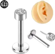 16G TITANIUM THREADLESS PUSH FLAT Gem LABRET TRAGUS Ring EAR Daith STUD