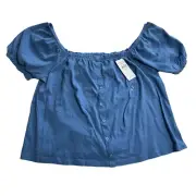 NWT American Eagle Outfitters Button Front Knit Peasant Top Size XS Blue