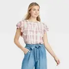Knox Rose Short Sleeve Tee T-Shirt Tie-Dye Top Lace Medium Mauve Pink Cream