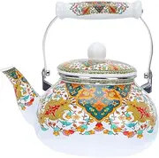 COLLBATH 1Pc Enamel Teapot Retro Design Tea Kettle for Home Office for Boiling Water Serving Tea Compatible with Gas Induction Cooktops Easy to Clean