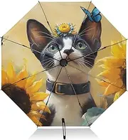[PDZRMY] Peterbald Cat Sunflower UV Protection Travel Umbrella Compact for Rain and Sun - Auto Open and Close UPF 50+ Windproof Portable 46” Sun Umbrella for Women and Men