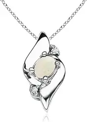 [Angara] Natural Shell Style Oval Opal and Diamond Pendant Necklace in Sterling Silver/10ct/14ct Solid Gold for Women | October Birthstone Jewellery for Her