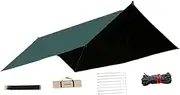 QSTDGVPW Hammock Rain Tarp Hammock Rainfly Set Sunshades Cloth Waterproof Tent Camping Canopy for Beach Backpacking Picnic Hiking, Green Black