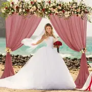 Dusty Rose Backdrop Curtains Wedding Chiffon Sheer 2 Panels 29x120 Inch Tulle...