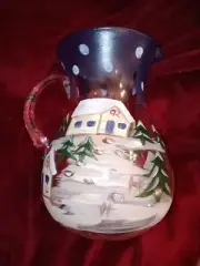 Beautiful Large Hand painted Glass Pitcher One Of A Kind