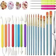 24 Pieces Cookie Decorating Tool Set Fondant Cake Decorating Tool Set Include Decoration Brushes Sugar Stir Needle Fondant Modeling Tool Elbow and Straight Tweezer for Cookie Cake Decoration