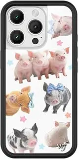 [Wildflower] Cases - Compatible with Apple iPhone 16 Pro | Protective Black Bumper, 4ft Drop Test Certified, Women Owned Small Business | Little Piggies - Pigs Pink Blue Stars Aesthetic Trendy Cute