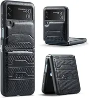 [Sibada] Designed for Galaxy Z Flip 4 5G Case with Connecting Hinge Vegan Leather Shockproof Cover for Samsung Z Flip4 (2022) - Black