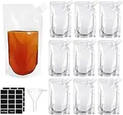 Roczential 13 Pack Plastic Wine Bottle Bags Bulk Reusable Plastic Beverage Bags Travel Beverage Bags Leakproof Bags Juice Bags with Funnel (300ml) with Funnel